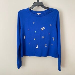 Juicy Couture Blue Spell Out Logo Rhinestone Appliqué Blue Crop Top‎